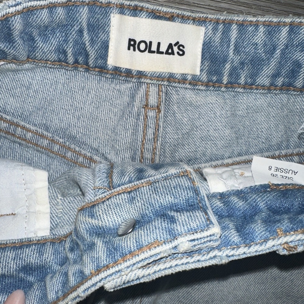 ROLLA'S Dusters High Rise Slim Jean Short Blue Light Wash Women Sz 26 Distressed - Picture 6 of 7